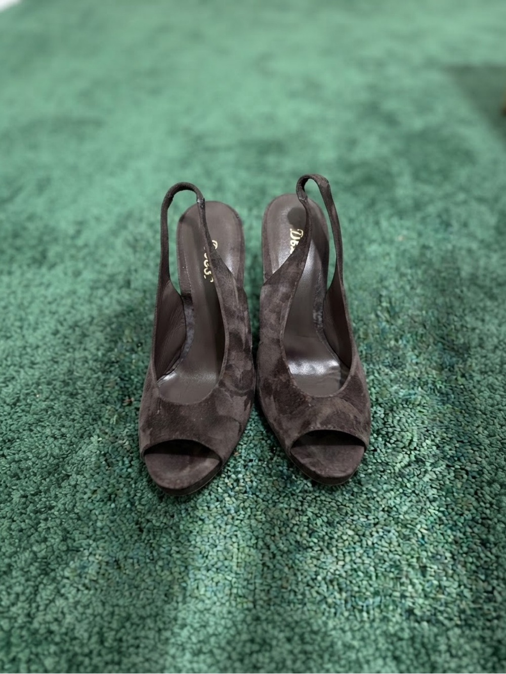 Delman Dark Grey Suede Slingback Vintage Heels
